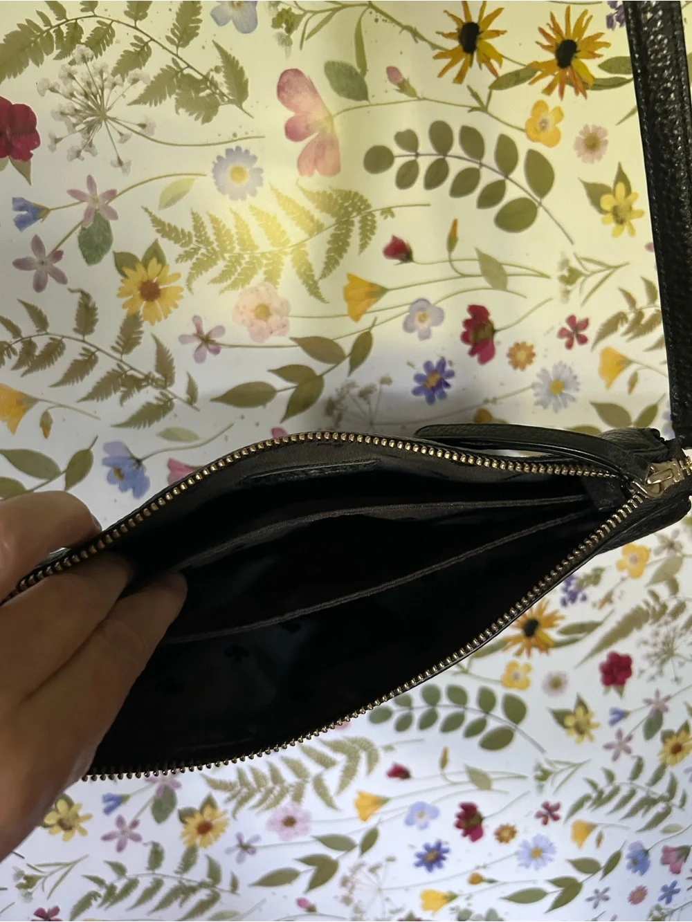 kate spade Black Pebbled Leather Wristlet Crossbody with Gold Logo